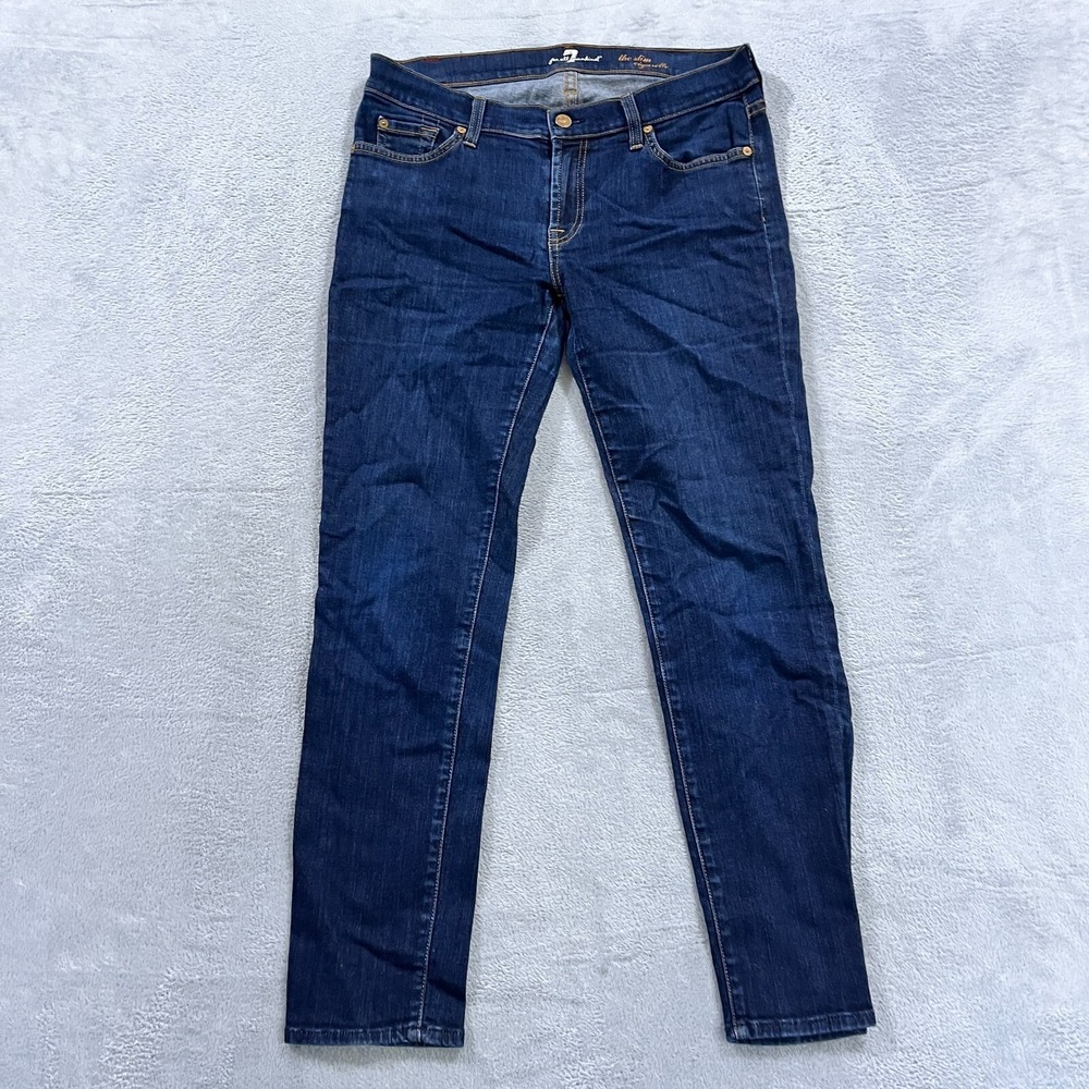 7 For All‎ Mankind Slim Cigarette Jeans Womens 32 Dark Blue Skinny Casual